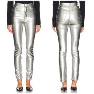 NWT Mother Rail Skimp Silver Faux Leather Jeans 25